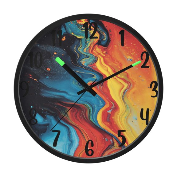 RMDQTR 12 Inch Sound-Activated LED Night Light Wall Clock Silent Sweep Movement Acrylic Face Battery-Operated for Bedroom/Living Room/School / Fluid Art Abstract Painting