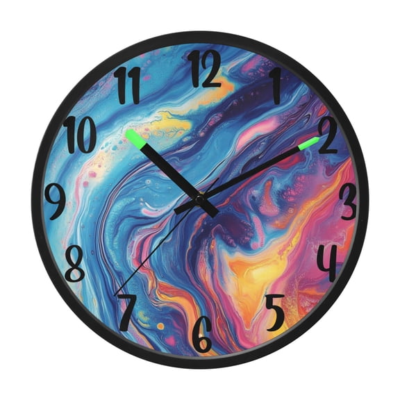 RMDQTR 12 Inch Sound-Activated LED Night Light Wall Clock Silent Sweep Movement Acrylic Face Battery-Operated for Bedroom/Living Room/School / Fluid Painting Style