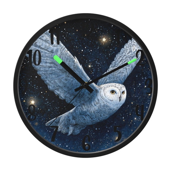 RMDQTR 12 Inch Sound-Activated LED Night Light Wall Clock Silent Sweep Movement Acrylic Face Battery-Operated for Bedroom/Living Room/School / Flying Owl