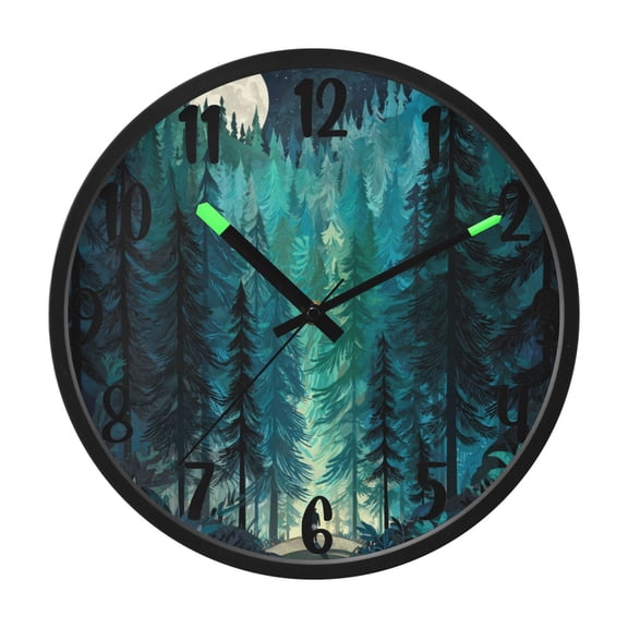 RMDQTR 12 Inch Sound-Activated LED Night Light Wall Clock Silent Sweep Movement Acrylic Face Battery-Operated for Bedroom/Living Room/School / Forest Explorer