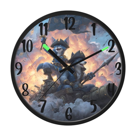 RMDQTR 12 Inch Sound-Activated LED Night Light Wall Clock Silent Sweep Movement Acrylic Face Battery-Operated for Bedroom/Living Room/School / Fox Pirate