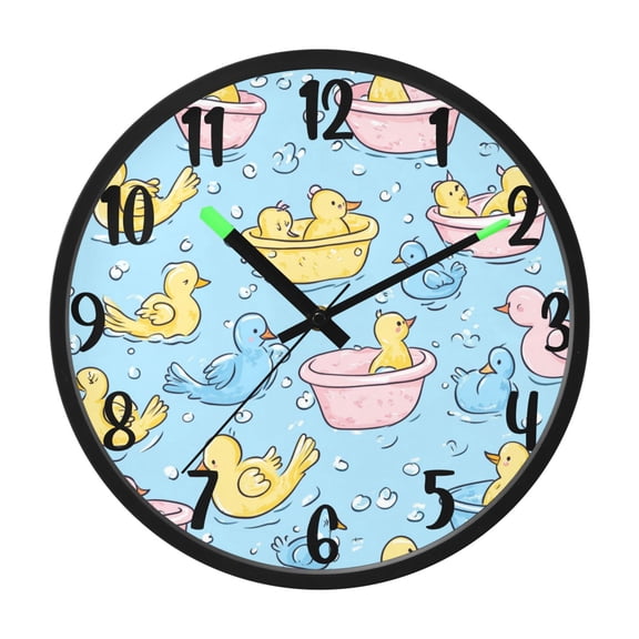 RMDQTR 12 Inch Sound-Activated LED Night Light Wall Clock Silent Sweep Movement Acrylic Face Battery-Operated for Bedroom/Living Room/School / Funny Duck Swim