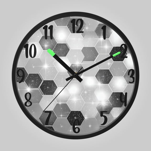 RMDQTR 12 Inch Sound-Activated LED Night Light Wall Clock Silent Sweep Movement Acrylic Face Battery-Operated for Bedroom/Living Room/School// Futuristic Sparkle Hex Tile