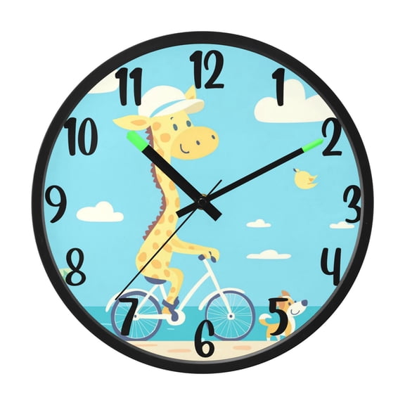RMDQTR 12 Inch Sound-Activated LED Night Light Wall Clock Silent Sweep Movement Acrylic Face Battery-Operated for Bedroom/Living Room/School / Giraffe and Dog
