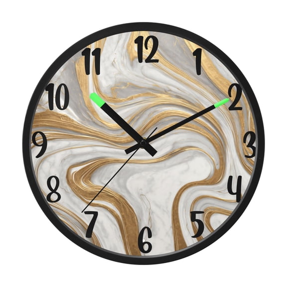 RMDQTR 12 Inch Sound-Activated LED Night Light Wall Clock Silent Sweep Movement Acrylic Face Battery-Operated for Bedroom/Living Room/School / Gold and White Marble