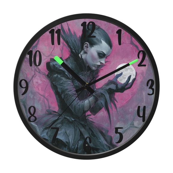 RMDQTR 12 Inch Sound-Activated LED Night Light Wall Clock Silent Sweep Movement Acrylic Face Battery-Operated for Bedroom/Living Room/School / Gothic Vampire Queen
