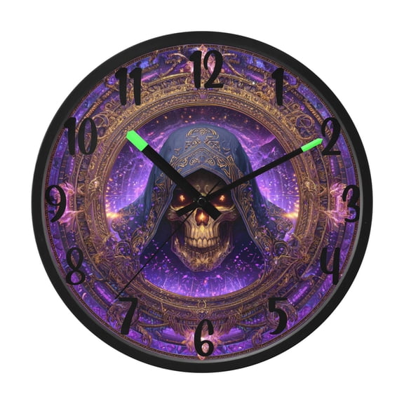 RMDQTR 12 Inch Sound-Activated LED Night Light Wall Clock Silent Sweep Movement Acrylic Face Battery-Operated for Bedroom/Living Room/School / Grim Reaper Card