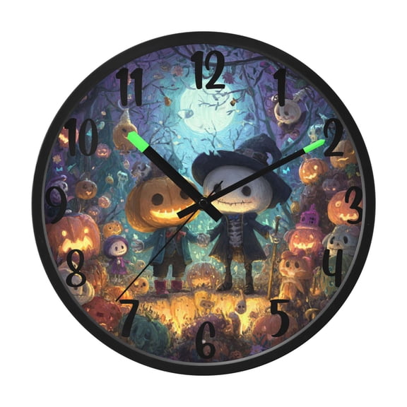 RMDQTR 12 Inch Sound-Activated LED Night Light Wall Clock Silent Sweep Movement Acrylic Face Battery-Operated for Bedroom/Living Room/School / Halloween Characters Party