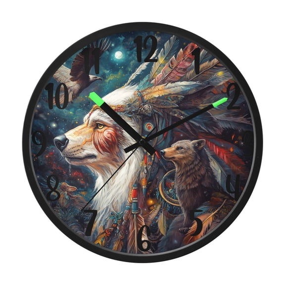 RMDQTR 12 Inch Sound-Activated LED Night Light Wall Clock Silent Sweep Movement Acrylic Face Battery-Operated for Bedroom/Living Room/School / Indian Animal Wizard