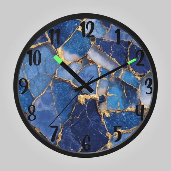 RMDQTR 12 Inch Sound-Activated LED Night Light Wall Clock Silent Sweep Movement Acrylic Face Battery-Operated for Bedroom/Living Room/School// Kintsugi Waves Of Sapphire