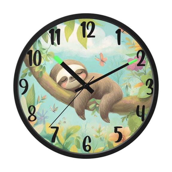 RMDQTR 12 Inch Sound-Activated LED Night Light Wall Clock Silent Sweep Movement Acrylic Face Battery-Operated for Bedroom/Living Room/School / Lazy Cartoon Sloth