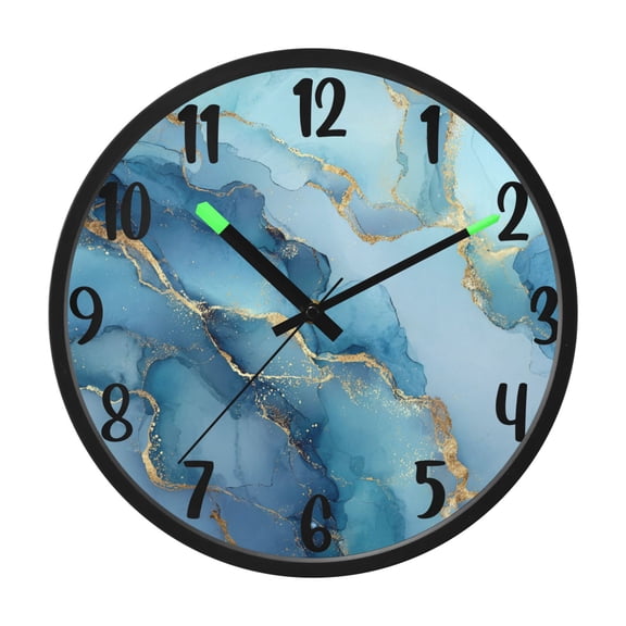 RMDQTR 12 Inch Sound-Activated LED Night Light Wall Clock Silent Sweep Movement Acrylic Face Battery-Operated for Bedroom/Living Room/School / Light Blue Gold Marble Pattern