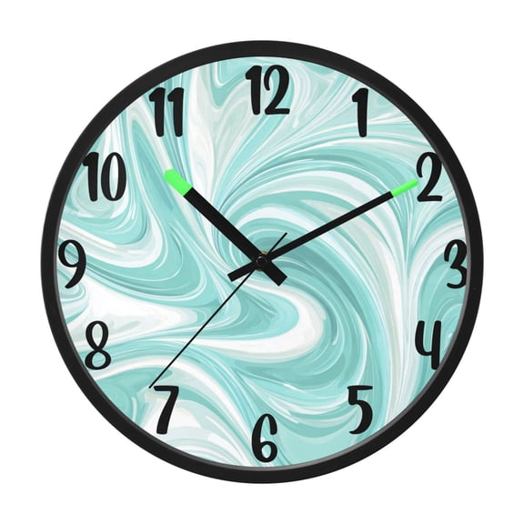 RMDQTR 12 Inch Sound-Activated LED Night Light Wall Clock Silent Sweep Movement Acrylic Face Battery-Operated for Bedroom/Living Room/School / Light Green Flowing Swirls