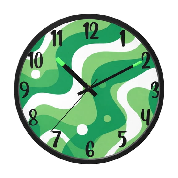 RMDQTR 12 Inch Sound-Activated LED Night Light Wall Clock Silent Sweep Movement Acrylic Face Battery-Operated for Bedroom/Living Room/School / Light Green Flowing Lines