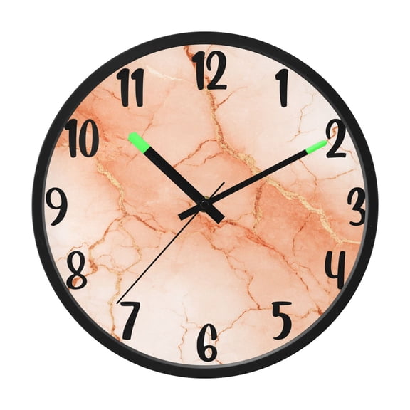 RMDQTR 12 Inch Sound-Activated LED Night Light Wall Clock Silent Sweep Movement Acrylic Face Battery-Operated for Bedroom/Living Room/School / Light Orange Marble Crack