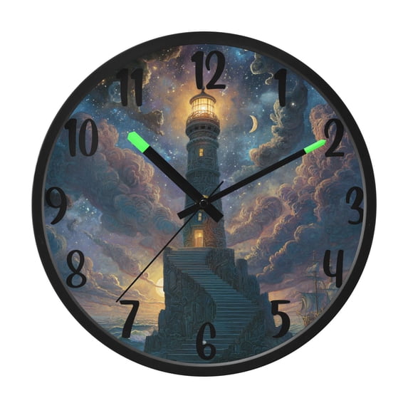 RMDQTR 12 Inch Sound-Activated LED Night Light Wall Clock Silent Sweep Movement Acrylic Face Battery-Operated for Bedroom/Living Room/School / Lighthouse