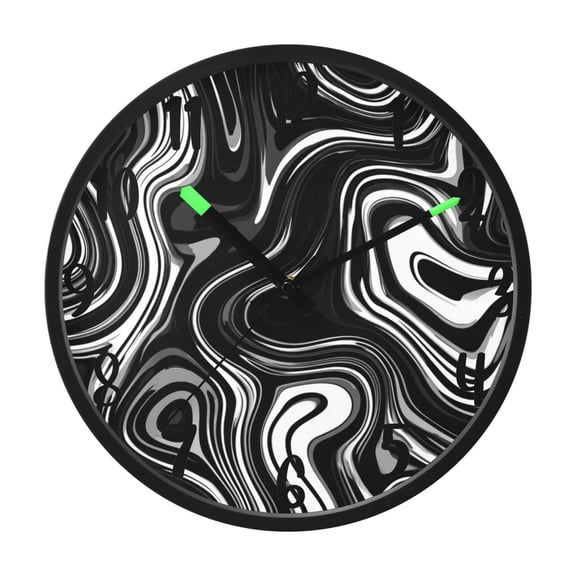 RMDQTR 12 Inch Sound-Activated LED Night Light Wall Clock Silent Sweep Movement Acrylic Face Battery-Operated for Bedroom/Living Room/School / Matte Black Flowing Lines