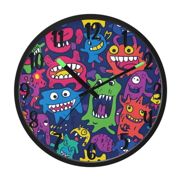 RMDQTR 12 Inch Sound-Activated LED Night Light Wall Clock Silent Sweep Movement Acrylic Face Battery-Operated for Bedroom/Living Room/School / Monsters