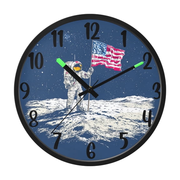 RMDQTR 12 Inch Sound-Activated LED Night Light Wall Clock Silent Sweep Movement Acrylic Face Battery-Operated for Bedroom/Living Room/School / Moon Landing