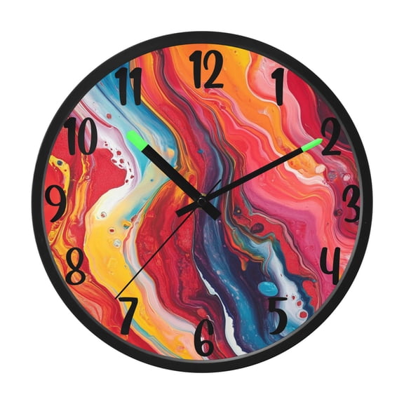 RMDQTR 12 Inch Sound-Activated LED Night Light Wall Clock Silent Sweep Movement Acrylic Face Battery-Operated for Bedroom/Living Room/School / Multicolor Fluid Marbled