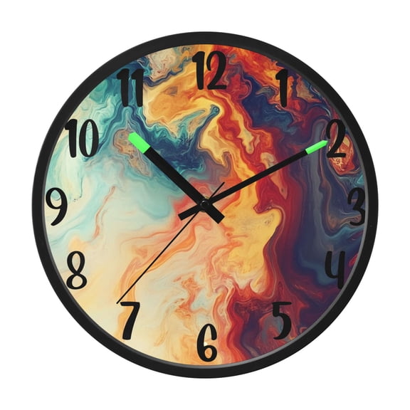 RMDQTR 12 Inch Sound-Activated LED Night Light Wall Clock Silent Sweep Movement Acrylic Face Battery-Operated for Bedroom/Living Room/School / Multicolor Fluid Pattern