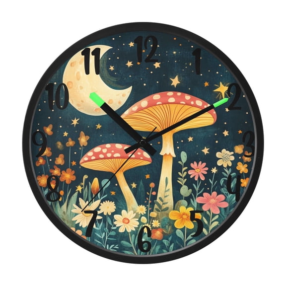 RMDQTR 12 Inch Sound-Activated LED Night Light Wall Clock Silent Sweep Movement Acrylic Face Battery-Operated for Bedroom/Living Room/School / Mushroom