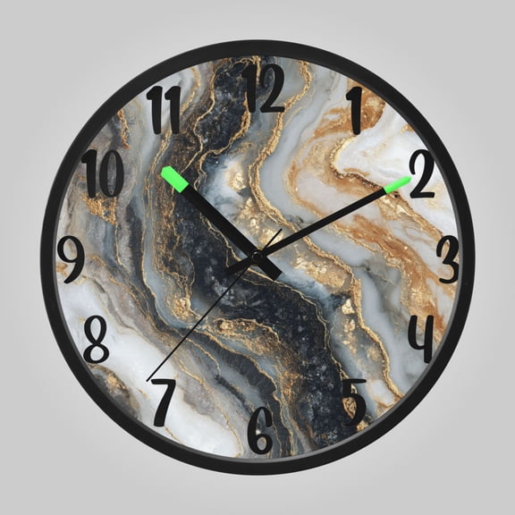 RMDQTR 12 Inch Sound-Activated LED Night Light Wall Clock Silent Sweep Movement Acrylic Face Battery-Operated for Bedroom/Living Room/School// Onyx Gilded Marble
