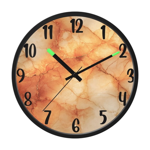 RMDQTR 12 Inch Sound-Activated LED Night Light Wall Clock Silent Sweep Movement Acrylic Face Battery-Operated for Bedroom/Living Room/School / Orange Marble Crack