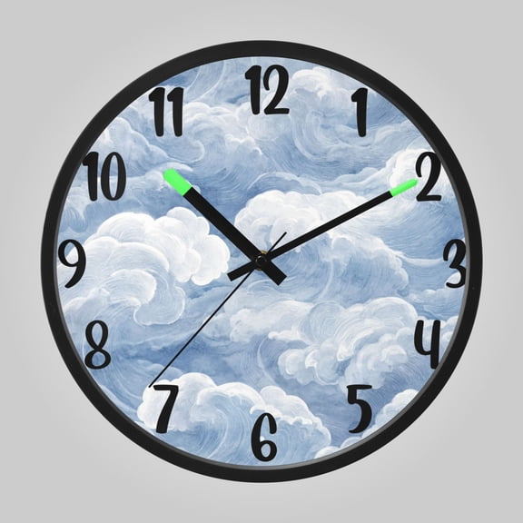 RMDQTR 12 Inch Sound-Activated LED Night Light Wall Clock Silent Sweep Movement Acrylic Face Battery-Operated for Bedroom/Living Room/School// Oriental Cloud Patterns