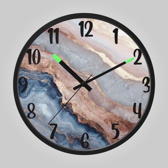 RMDQTR 12 Inch Sound-Activated LED Night Light Wall Clock Silent Sweep Movement Acrylic Face Battery-Operated for Bedroom/Living Room/School// Pastel Agate Gilded Veil