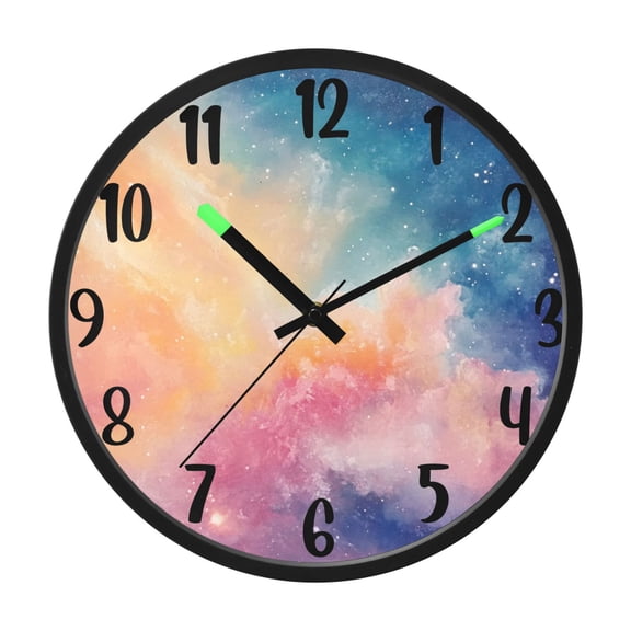 RMDQTR 12 Inch Sound-Activated LED Night Light Wall Clock Silent Sweep Movement Acrylic Face Battery-Operated for Bedroom/Living Room/School / Pastel Galaxy