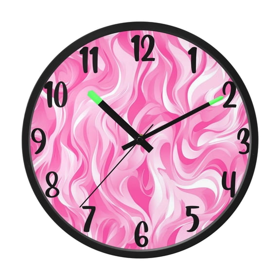 RMDQTR 12 Inch Sound-Activated LED Night Light Wall Clock Silent Sweep Movement Acrylic Face Battery-Operated for Bedroom/Living Room/School / Pink Flames Pattern