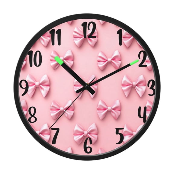 RMDQTR 12 Inch Sound-Activated LED Night Light Wall Clock Silent Sweep Movement Acrylic Face Battery-Operated for Bedroom/Living Room/School / Pink Simple Bows