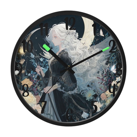 RMDQTR 12 Inch Sound-Activated LED Night Light Wall Clock Silent Sweep Movement Acrylic Face Battery-Operated for Bedroom/Living Room/School / Princess Of The Moon