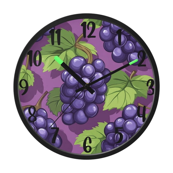 RMDQTR 12 Inch Sound-Activated LED Night Light Wall Clock Silent Sweep Movement Acrylic Face Battery-Operated for Bedroom/Living Room/School / Purple Grapes
