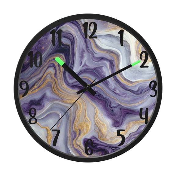 RMDQTR 12 Inch Sound-Activated LED Night Light Wall Clock Silent Sweep Movement Acrylic Face Battery-Operated for Bedroom/Living Room/School / Purple Marble Pattern