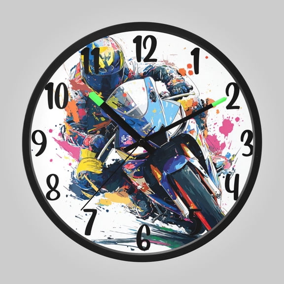RMDQTR 12 Inch Sound-Activated LED Night Light Wall Clock Silent Sweep Movement Acrylic Face Battery-Operated for Bedroom/Living Room/School// Racing Splash Pattern