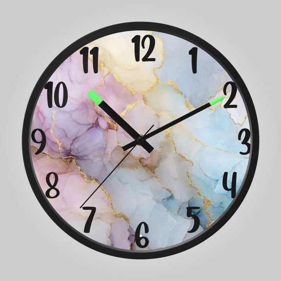 RMDQTR 12 Inch Sound-Activated LED Night Light Wall Clock Silent Sweep Movement Acrylic Face Battery-Operated for Bedroom/Living Room/School// Radiant Pastel Marble Art