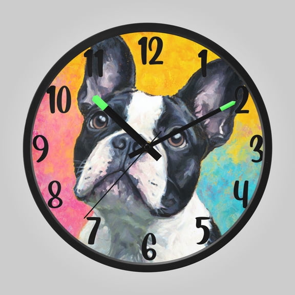 RMDQTR 12 Inch Sound-Activated LED Night Light Wall Clock Silent Sweep Movement Acrylic Face Battery-Operated for Bedroom/Living Room/School// Rainbow French Bulldog Canvas