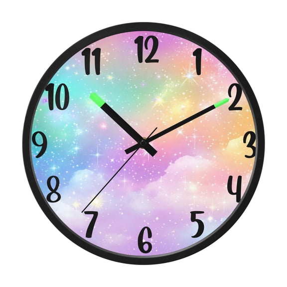 RMDQTR 12 Inch Sound-Activated LED Night Light Wall Clock Silent Sweep Movement Acrylic Face Battery-Operated for Bedroom/Living Room/School / Rainbow Galaxy