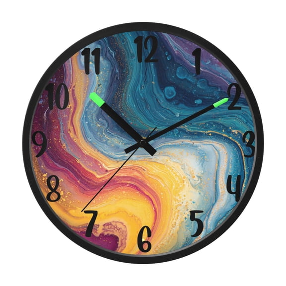 RMDQTR 12 Inch Sound-Activated LED Night Light Wall Clock Silent Sweep Movement Acrylic Face Battery-Operated for Bedroom/Living Room/School / Rainbow-colored Sinuous Marble