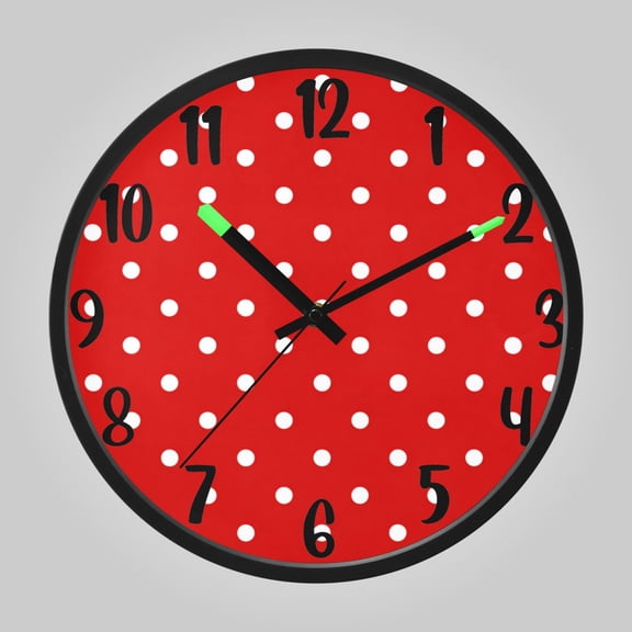 RMDQTR 12 Inch Sound-Activated LED Night Light Wall Clock Silent Sweep Movement Acrylic Face Battery-Operated for Bedroom/Living Room/School// Red White Mini Polka Dot