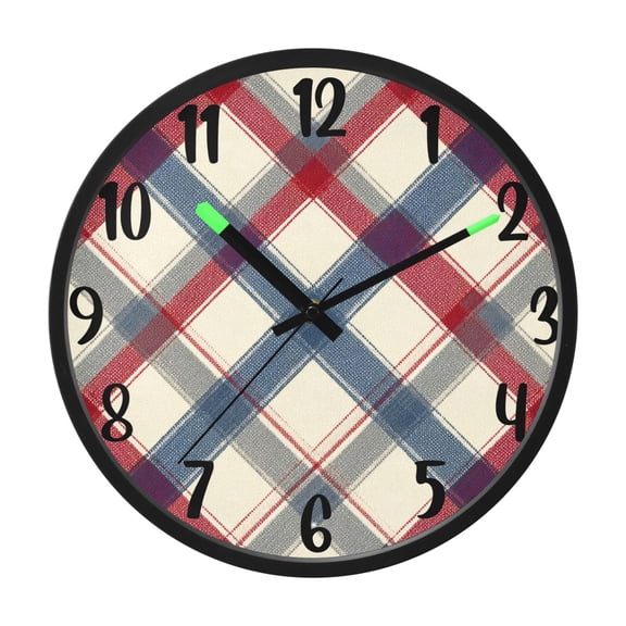 RMDQTR 12 Inch Sound-Activated LED Night Light Wall Clock Silent Sweep Movement Acrylic Face Battery-Operated for Bedroom/Living Room/School / Red-blue Diagonal Lines