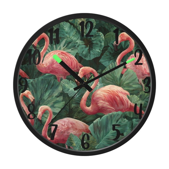RMDQTR 12 Inch Sound-Activated LED Night Light Wall Clock Silent Sweep Movement Acrylic Face Battery-Operated for Bedroom/Living Room/School / Repetitive Flamingos