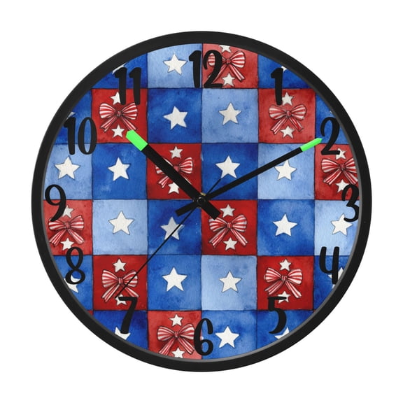 RMDQTR 12 Inch Sound-Activated LED Night Light Wall Clock Silent Sweep Movement Acrylic Face Battery-Operated for Bedroom/Living Room/School / Retro Red Bows Pattern