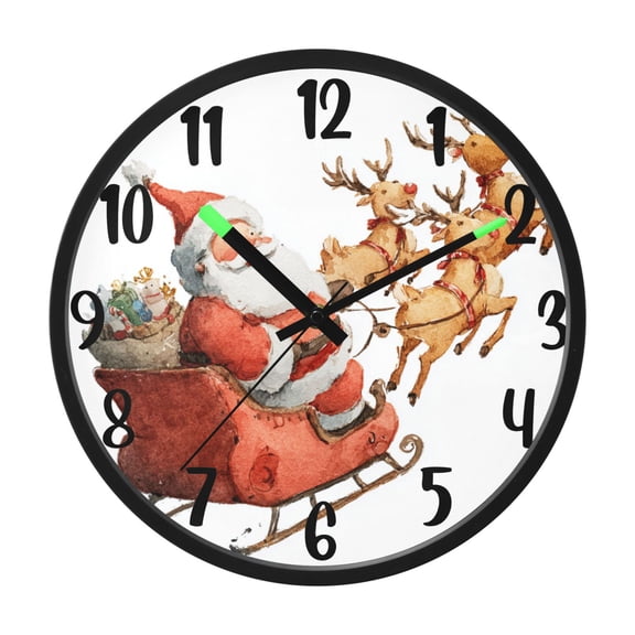 RMDQTR 12 Inch Sound-Activated LED Night Light Wall Clock Silent Sweep Movement Acrylic Face Battery-Operated for Bedroom/Living Room/School / Santa Claus in His Sleigh