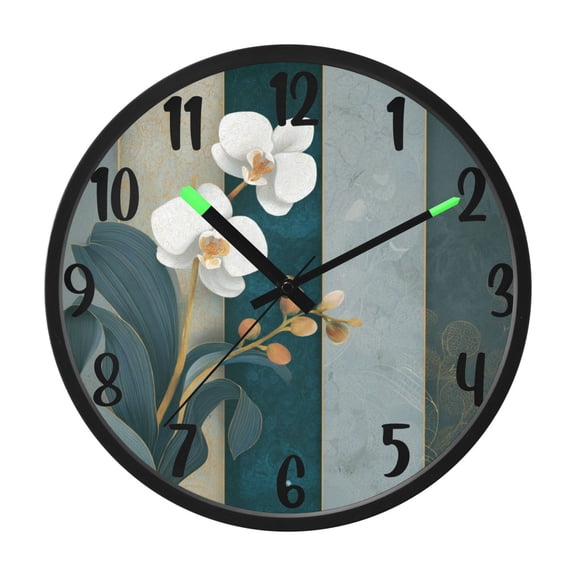 RMDQTR 12 Inch Sound-Activated LED Night Light Wall Clock Silent Sweep Movement Acrylic Face Battery-Operated for Bedroom/Living Room/School / Scroll White Orchid