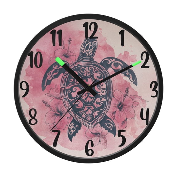 RMDQTR 12 Inch Sound-Activated LED Night Light Wall Clock Silent Sweep Movement Acrylic Face Battery-Operated for Bedroom/Living Room/School / Sea Turtle Print Pattern