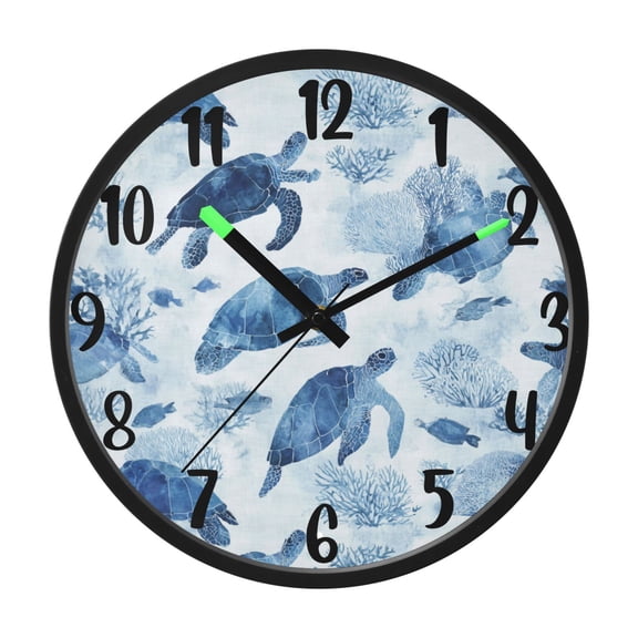 RMDQTR 12 Inch Sound-Activated LED Night Light Wall Clock Silent Sweep Movement Acrylic Face Battery-Operated for Bedroom/Living Room/School / Sea Turtles and Fish Swimming