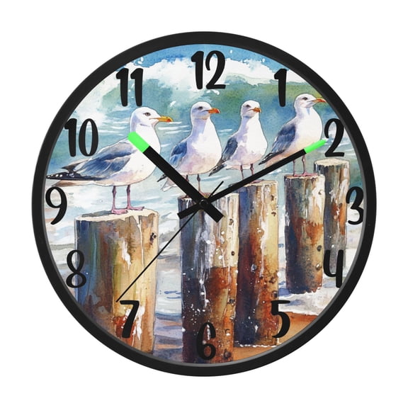 RMDQTR 12 Inch Sound-Activated LED Night Light Wall Clock Silent Sweep Movement Acrylic Face Battery-Operated for Bedroom/Living Room/School / Seagull Birda